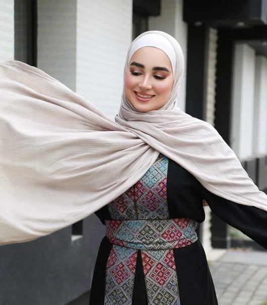 حجاب شال كويتي قطن ليكرا مقلم اكسترا التقى. حجابات آرام 