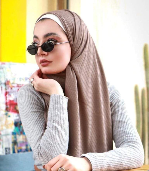 حجاب شال كويتي قطن ليكرا مقلم اكسترا التقى. حجابات آرام 