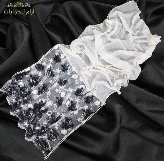 حجاب شال قطن باطراف شيفون باشمينا والماس التقى. حجابات آرام 