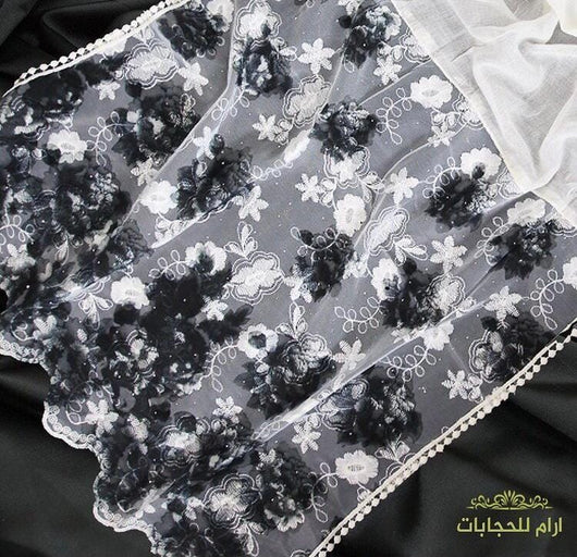 حجاب شال قطن باطراف شيفون باشمينا والماس التقى. حجابات آرام 