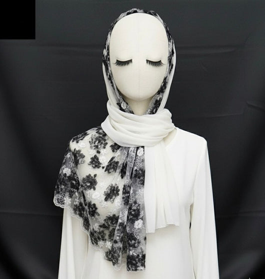 حجاب شال قطن باطراف شيفون باشمينا والماس التقى. حجابات آرام 