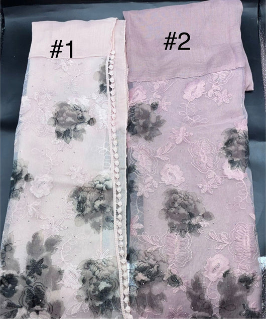 حجاب شال قطن باطراف شيفون باشمينا والماس التقى. حجابات آرام 