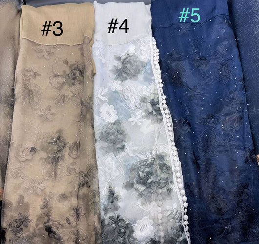 حجاب شال قطن باطراف شيفون باشمينا والماس التقى. حجابات آرام 