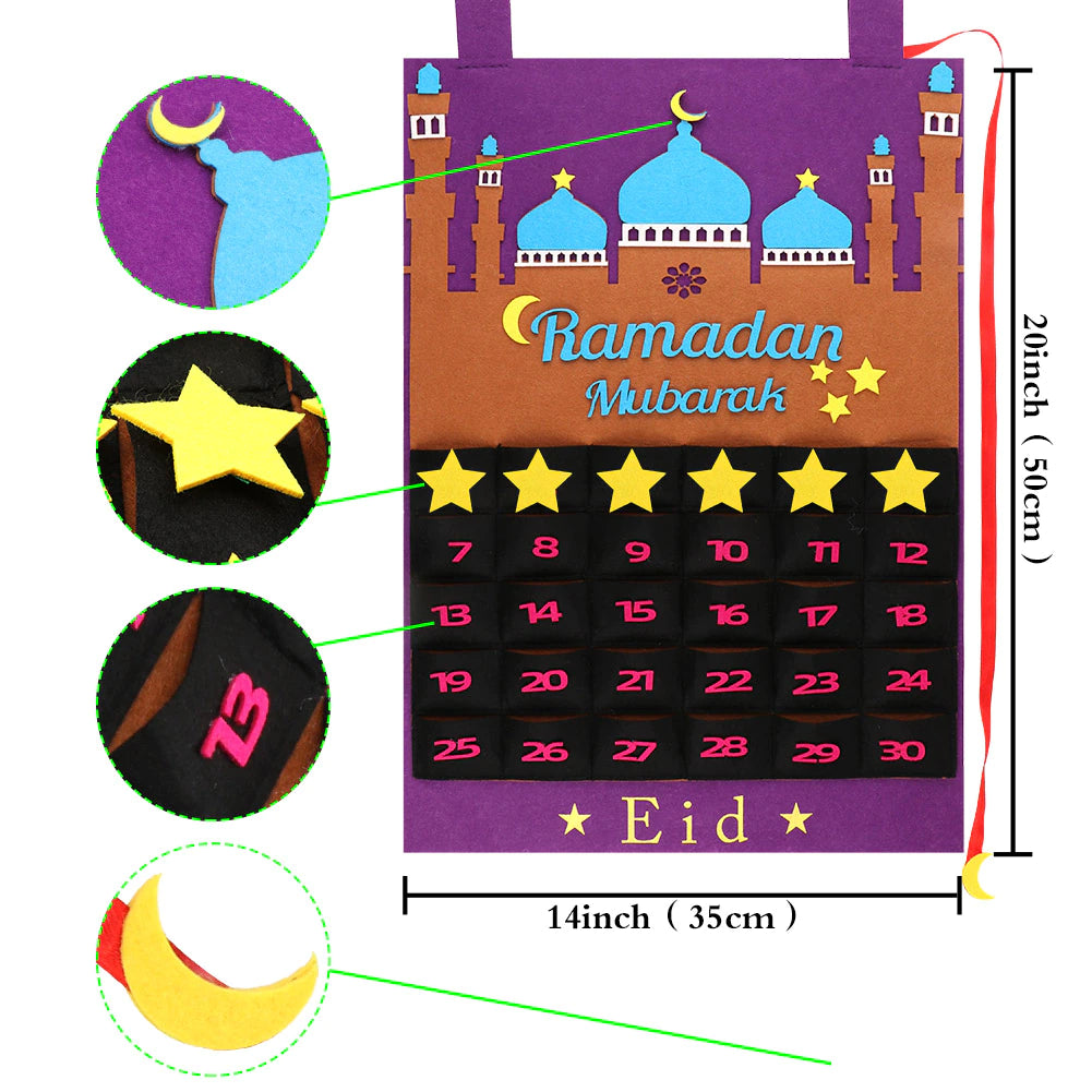 تقويم رمضان مع جيب خاص بالمفاجئات للأطفال ، روزنامة العد التنازلي وسائل وألعاب تعليمية OurWarm